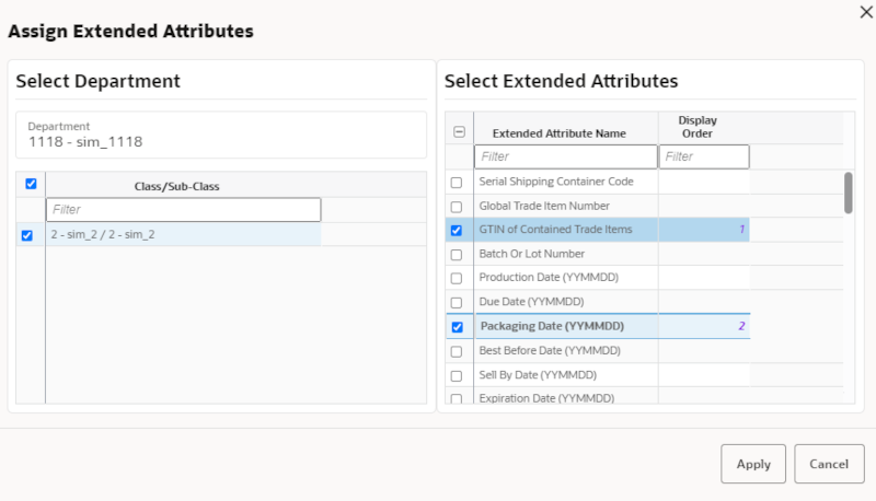 Assign Extended Attributes Popup