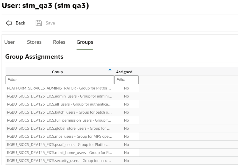 User Detail (Groups) Screen