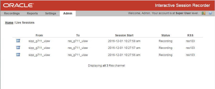 This screenshot shows the Live Sessions page.
