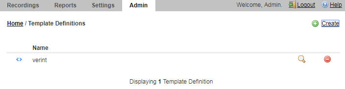 This screenshot shows the Template Definitions page.