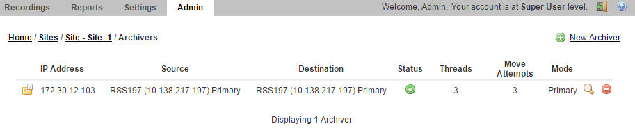 This screenshot shows the RSS's archiver page.