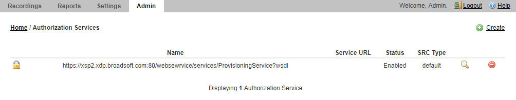 This screenshot shows the Authorization Services page.
