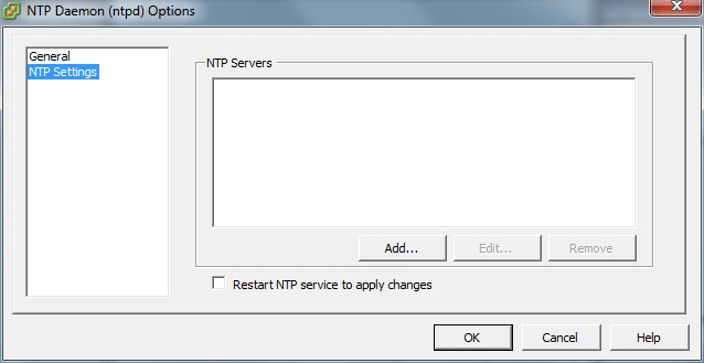 This screenshot shows the NTP Daemon Options dialog box.