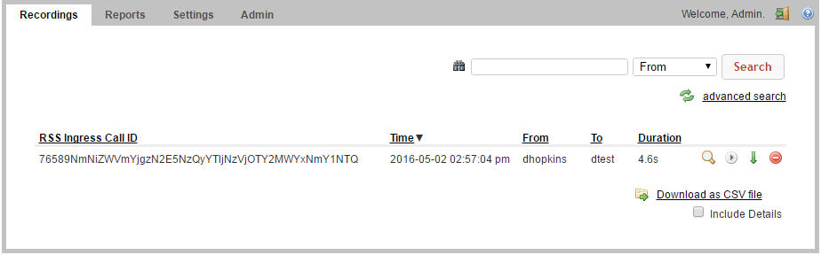 This screenshot shows the Recordings page.