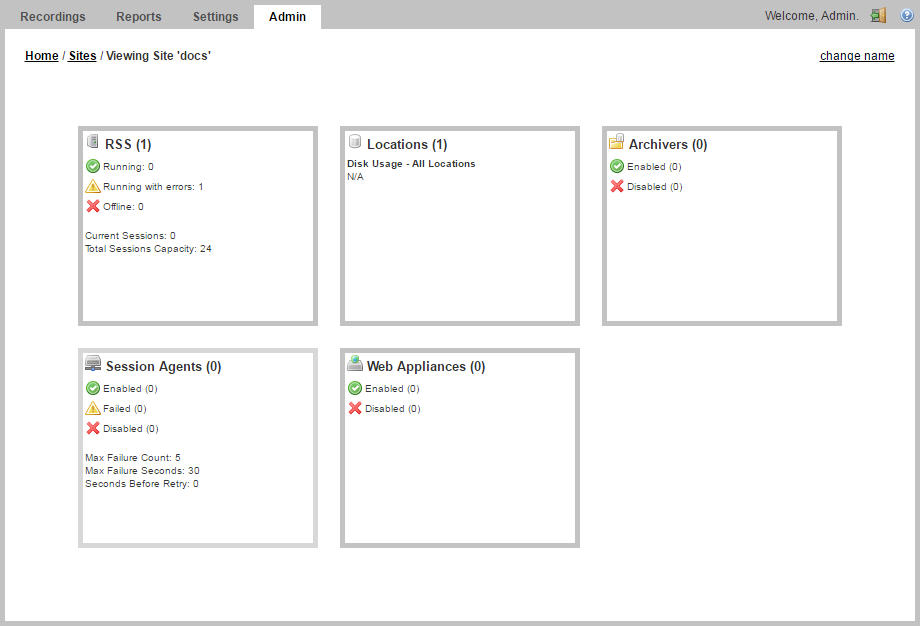 This screenshot shows the Sites page.