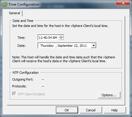 This screenshot shows the Time Configuration dialog box.