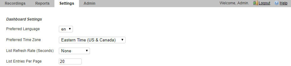 This screenshot shows the Edit My Settings page's Dashboard settings. This screenshot shows the Edit My Settings page's Dashboard settings.