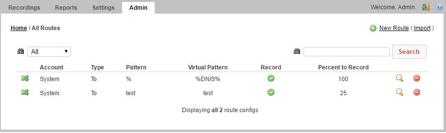 This screenshot shows the routes page.