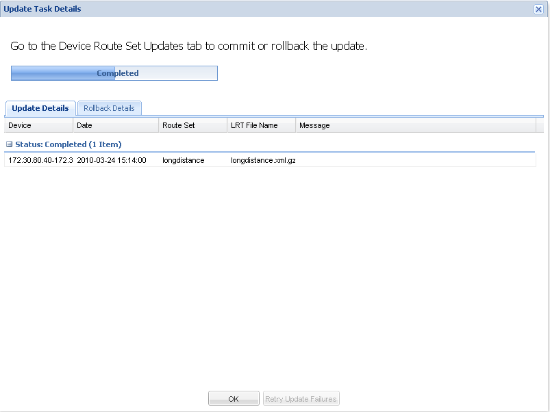 The figure shows an update task that has completed successfully.