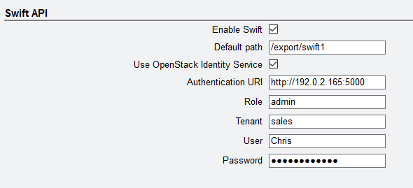 image:Keystone サーバーの資格証明を入力するスクリーンショット。