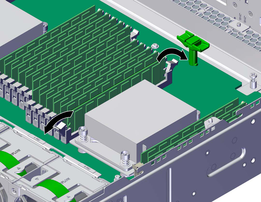 image:この図は、DIMM のロックが解除されるところを示しています。