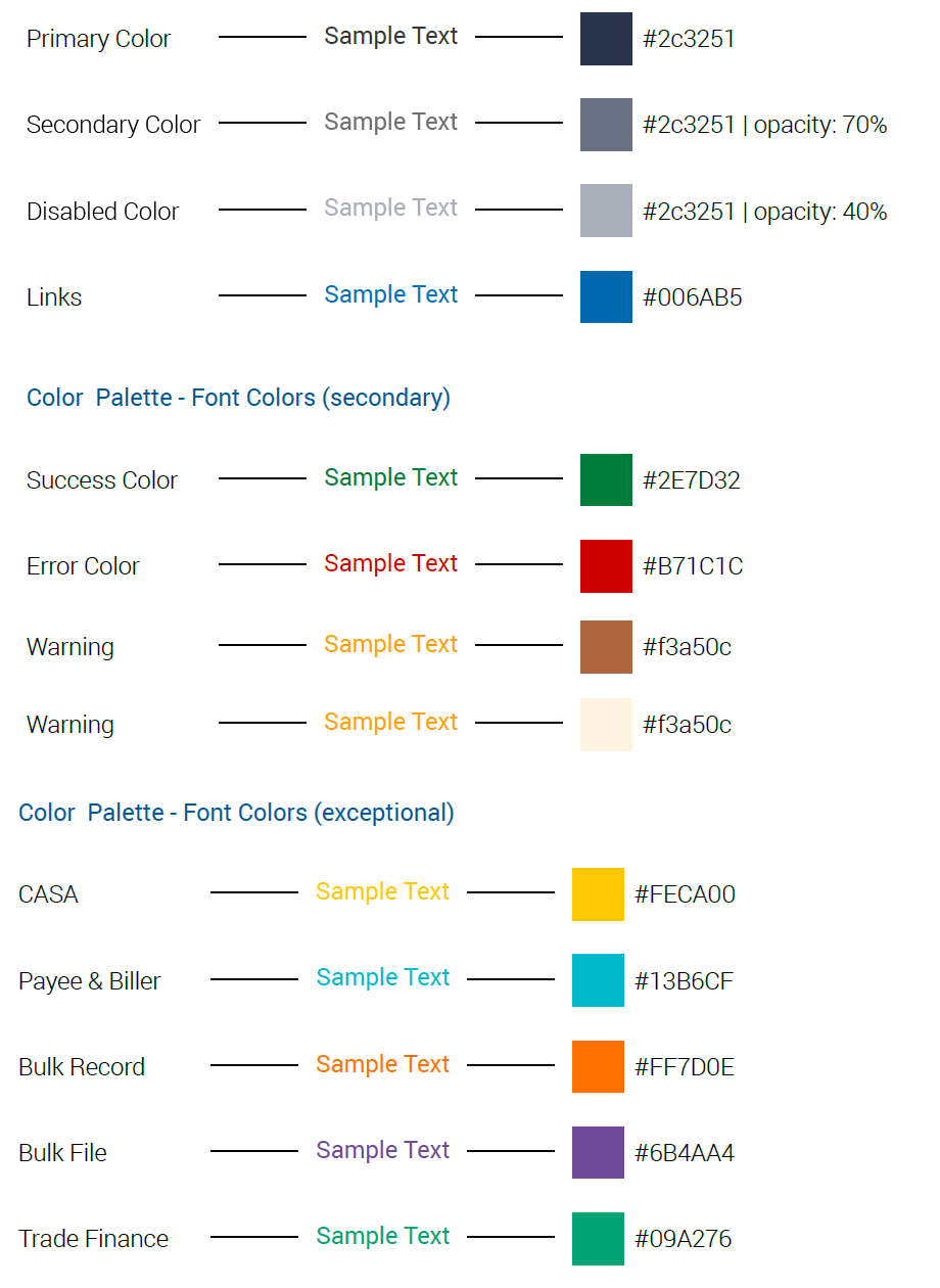 Color Palette - Font Colors (generic)