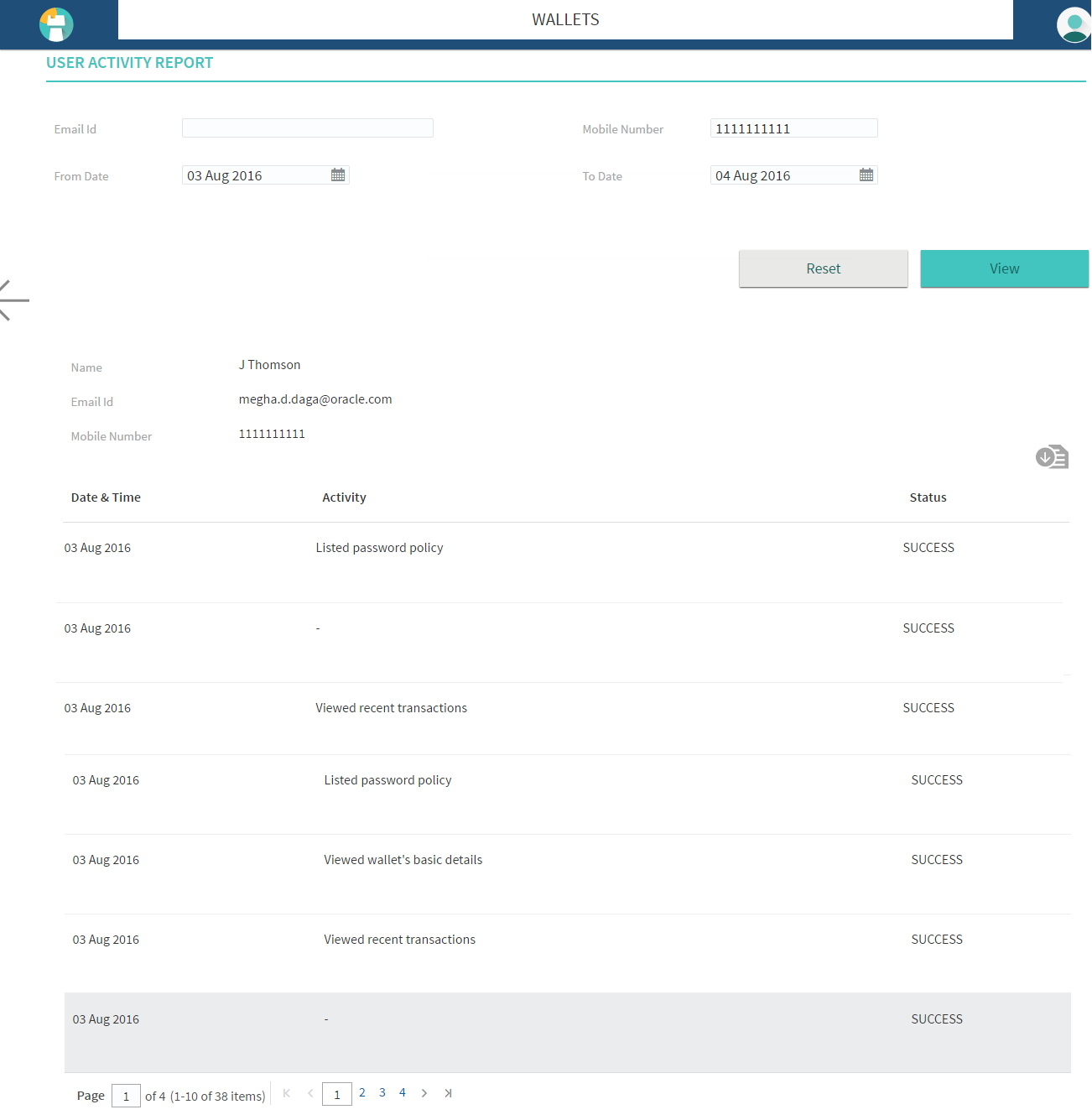 User Activity Report