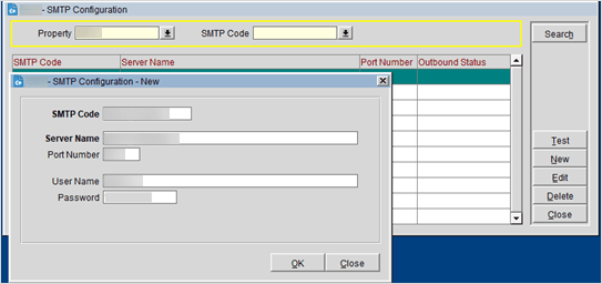 SMTP Email Configuration Screen