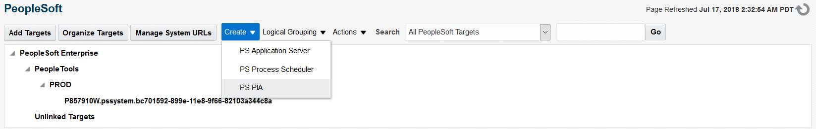 All PeopleSoft Targets - Create Tab