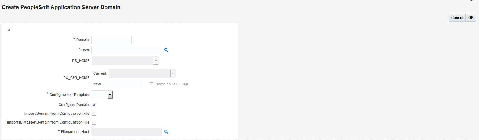 Create PeopleSoft Application Server Domain page
