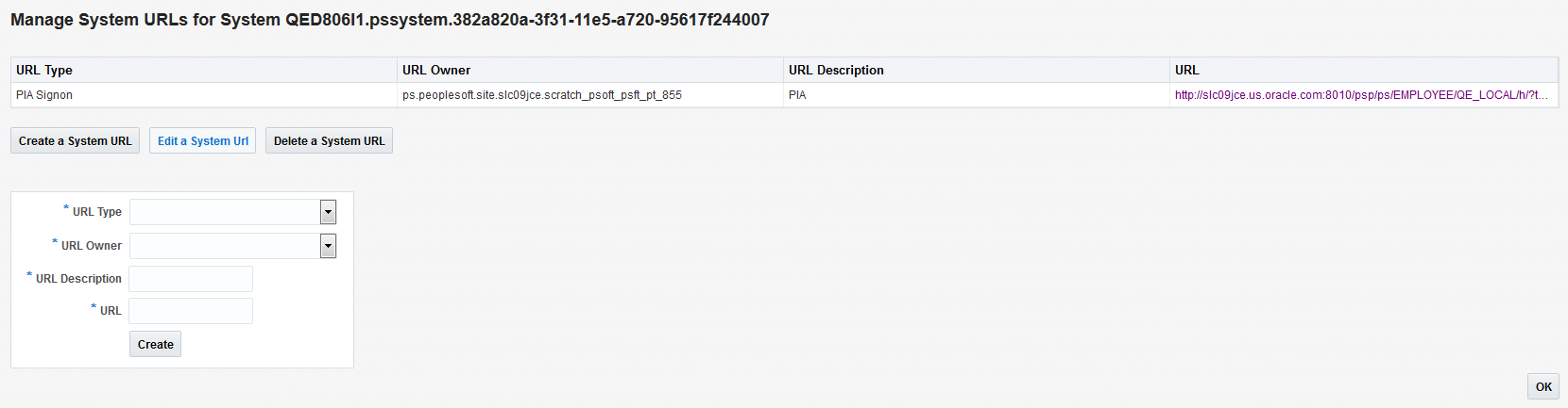 PeopleSoft System URL page