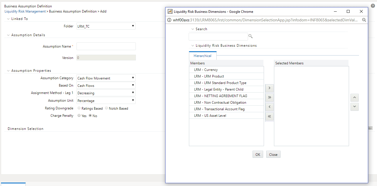 Description of the Dimension browser follows This illustration shows the Dimension browser, where you can add the required dimensions.
