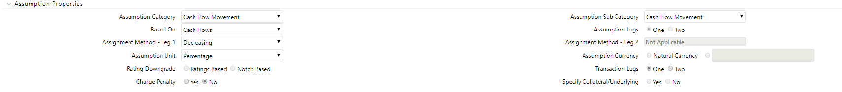 Business Assumption Definition Assumption Properties section