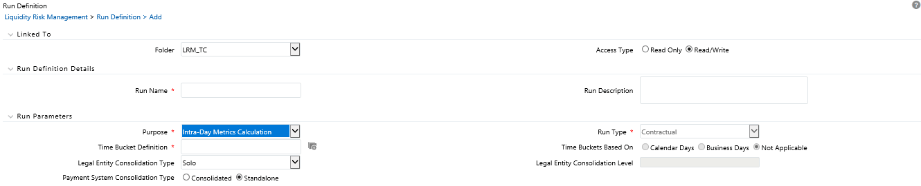 Description of the Run Definition window follows This illustration shows the Run Definition window when Run type is selected as Contractual and the purpose is selected as Intra-Day Metrics Calculation. Description of the Run Definition window follows This illustration shows the Run Definition window when Run type is selected as Contractual and the purpose is selected as Intra-Day Metrics Calculation.