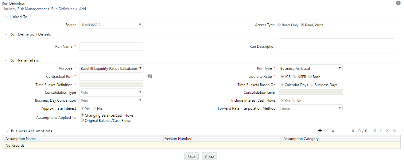 Description of the Run Definition window follows This illustration shows the Run Definition window. You can define a BaU Run using this window. Description of the Run Definition window follows This illustration shows the Run Definition window. You can define a BaU Run using this window.