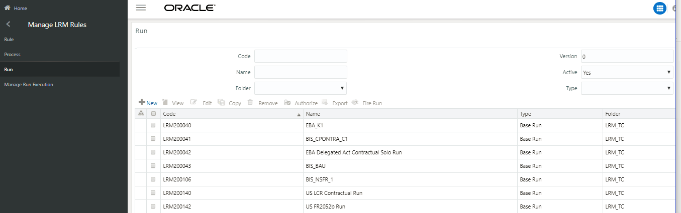 Description of the Run page follows This illustration shows the OFS LRS Run page. You can view the processes used. Description of the Run page follows This illustration shows the OFS LRS Run page. You can view the processes used.