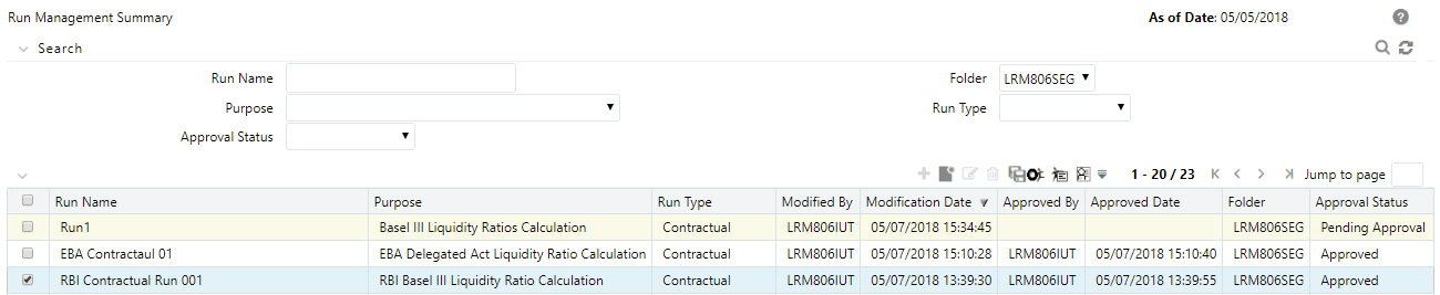 Description of the Run Management Summary page follows This illustration shows the Run Management Summary page. You can view Run details and execute runs using this window. Description of the Run Management Summary page follows This illustration shows the Run Management Summary page. You can view Run details and execute runs using this window.