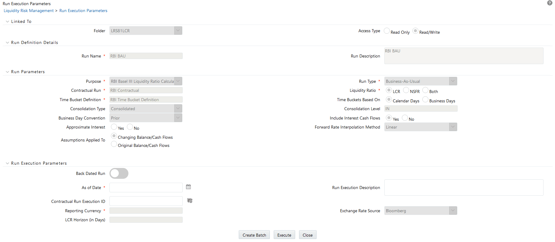 Description of the Run Execution Parameters window follows This illustration shows the Run Execution Parameters window. You can define run execution field details using this window. Description of the Run Execution Parameters window follows This illustration shows the Run Execution Parameters window. You can define run execution field details using this window.
