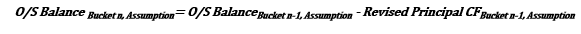 This illustration shows the formula for calculating the outstanding balance for each subsequent bucket.