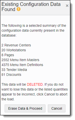This figure shows the window which lists the existing configuration of the targeted system when uploading cloned data.