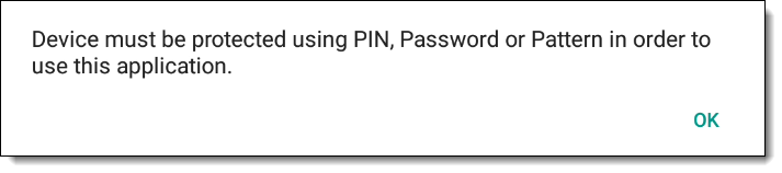 This figure shows the reminder message stating the requirement to create a PIN number for the Android device.