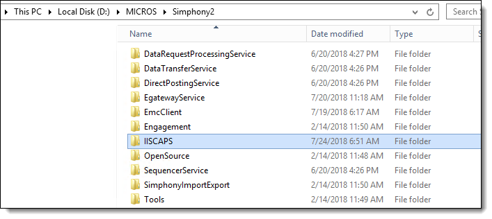 This figure shows the Microsoft Windows Explorer view of the default installation path of the IISCAPS folder.