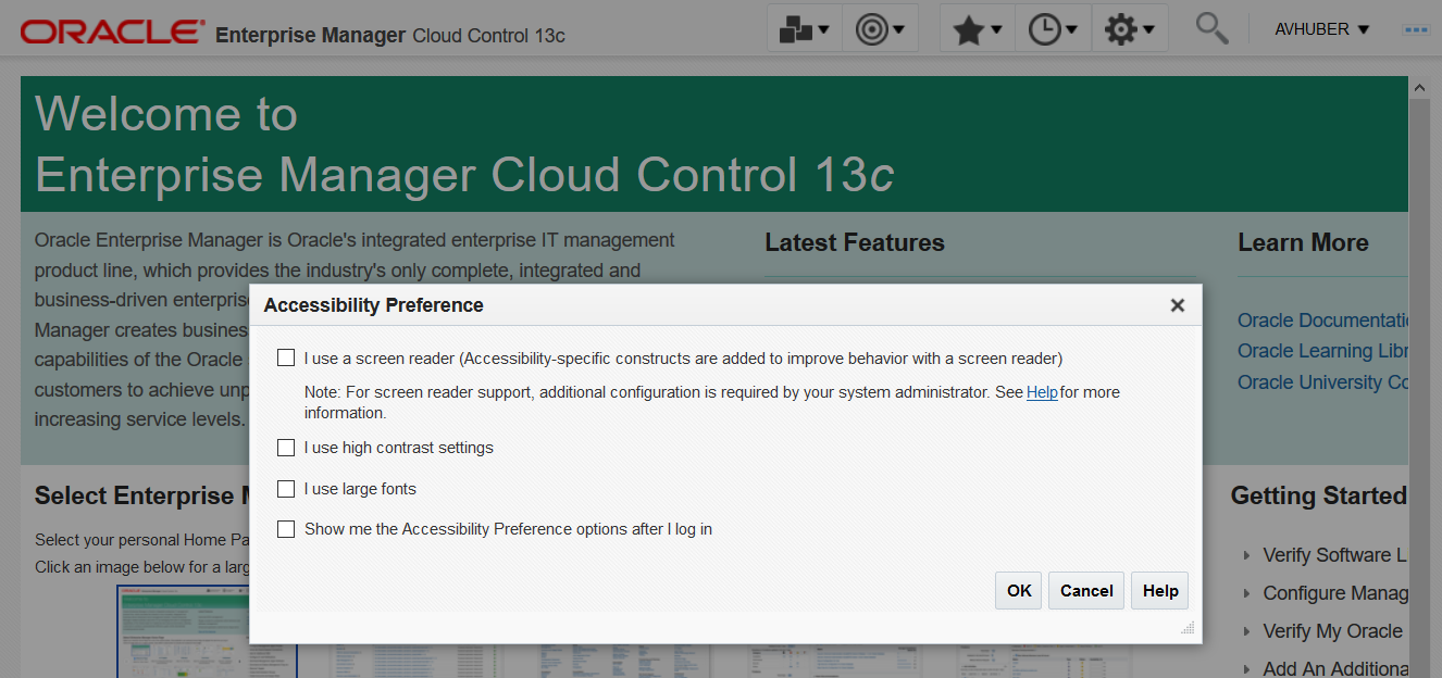 Enterprise Managerのアクセシビリティ機能の有効化