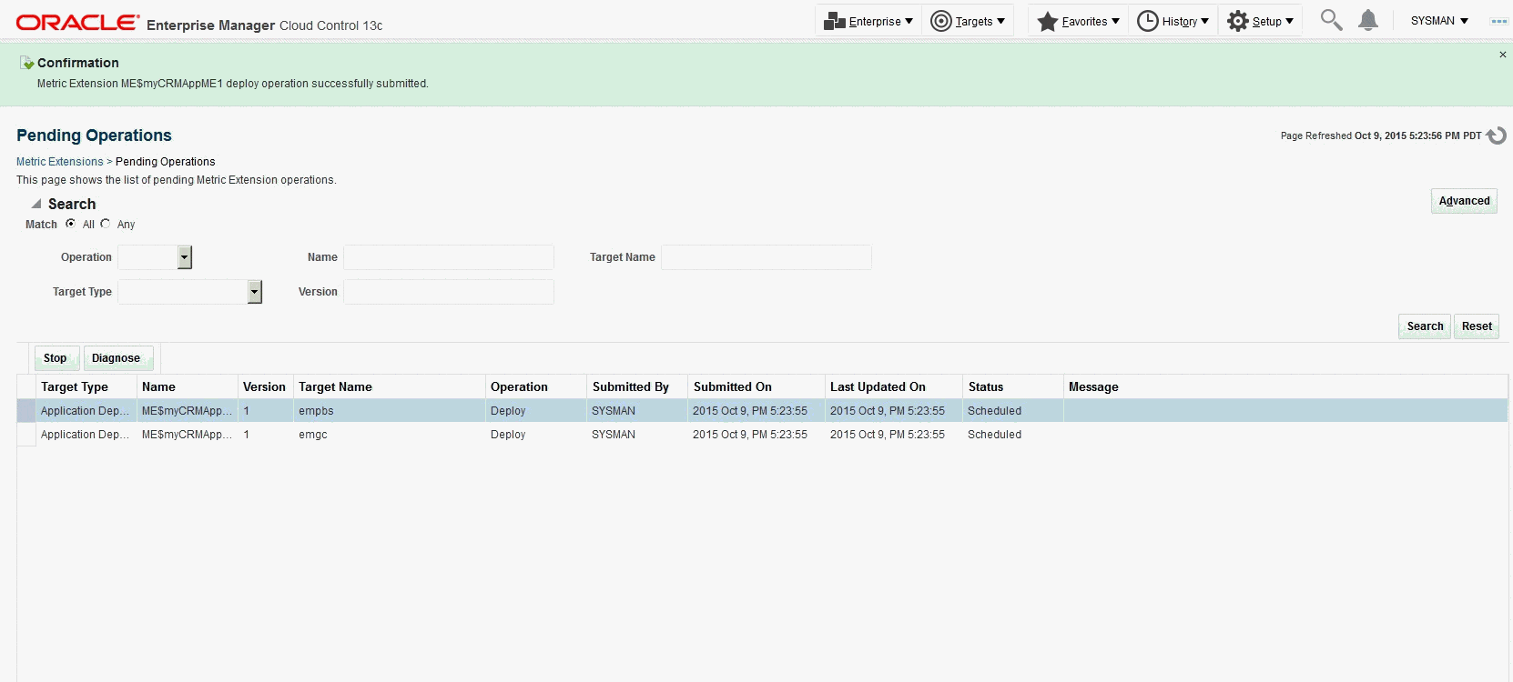 画像は、保留中のデプロイ操作ページを示しています。