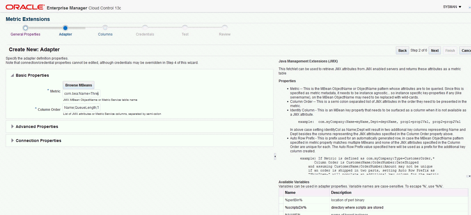 画像は、MBeanのアダプタ作成を示しています。