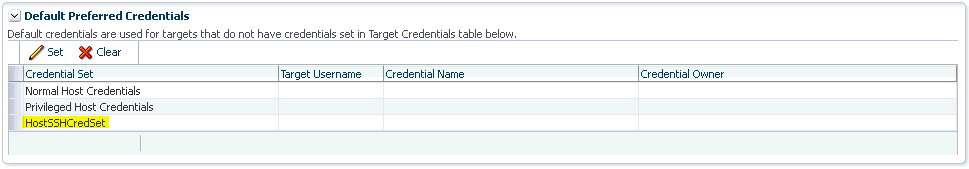 デフォルトの優先資格証明として示されたHostSSHCredSet