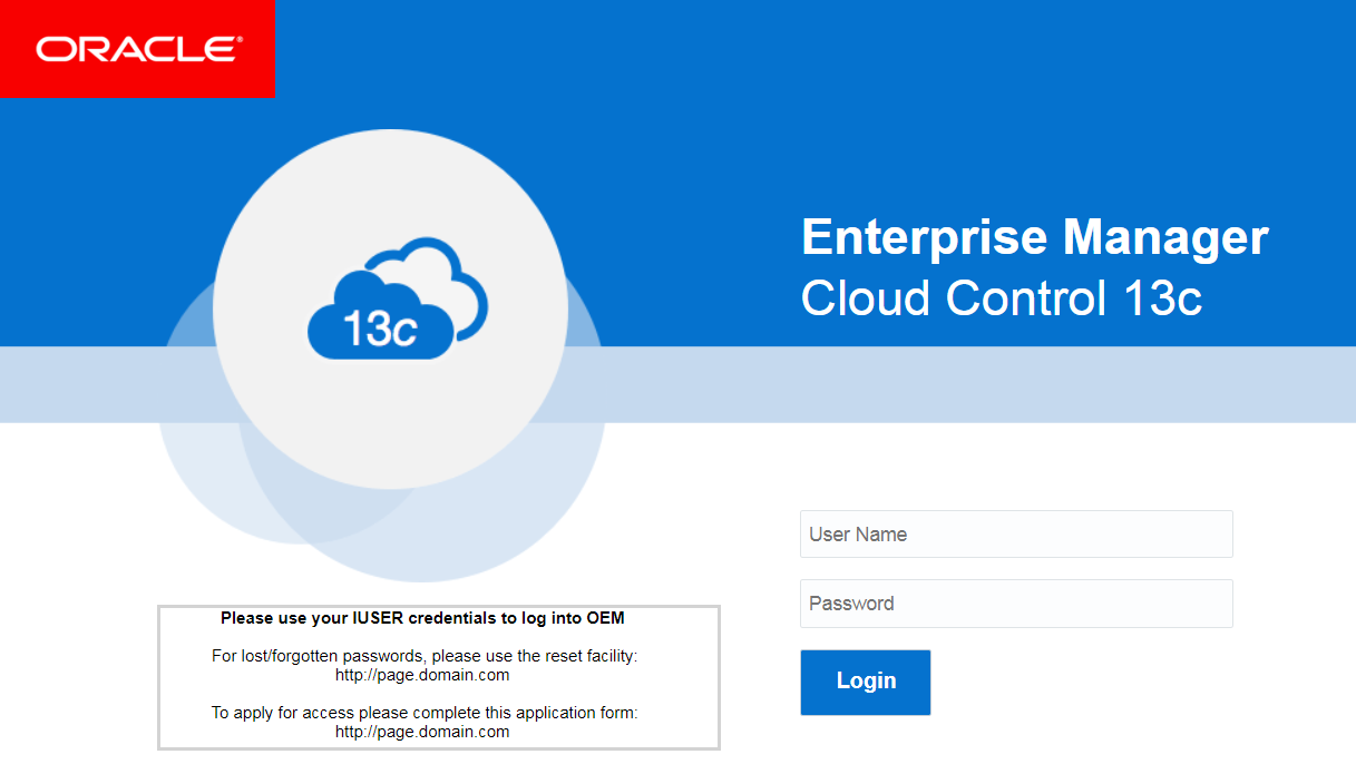 Enterprise Managerのログイン・ページの情報テキスト Enterprise Managerのログイン・ページの情報テキスト
