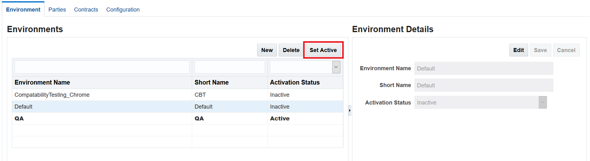 Image represents setting active environment.