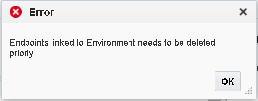Image represents error while deleting an environment.