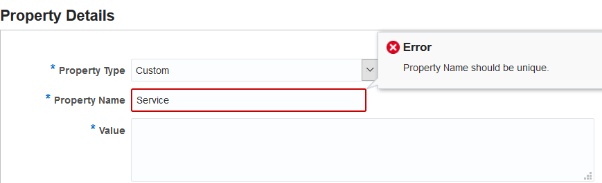 Image represents the error if wrong property name is entered.