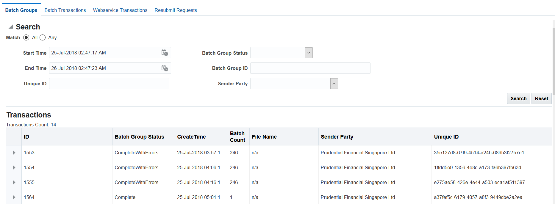 Image represents searching batch groups.