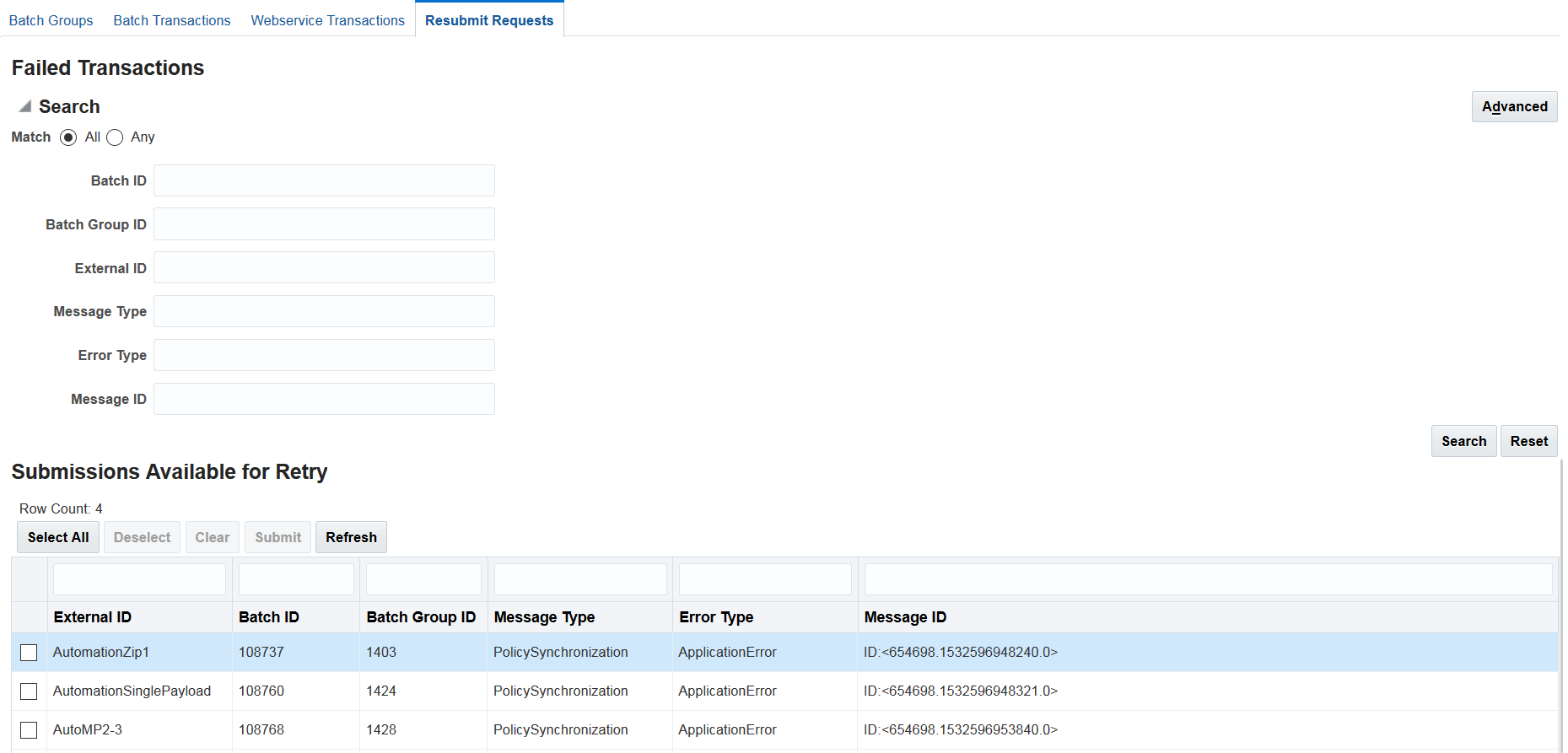 Image represents resubmit request tab.