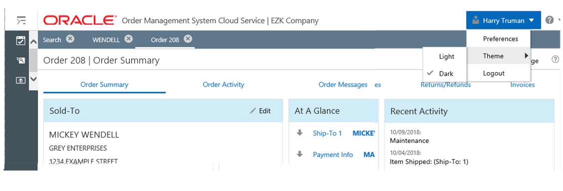 sample of Theme set to Dark