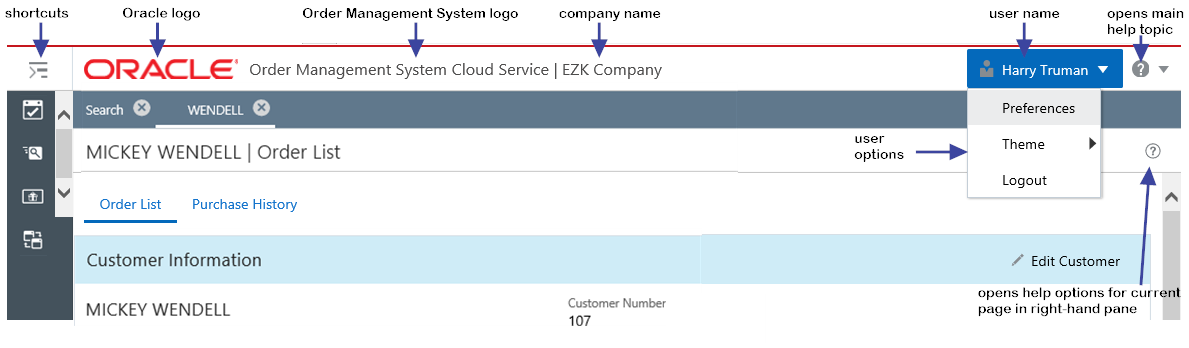 annotated illustration of the components of the header