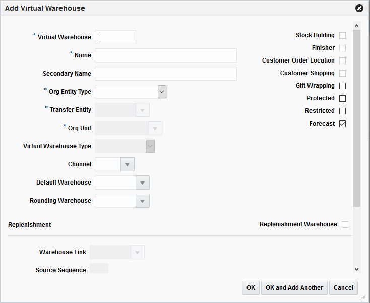 Add Virtual Warehouse window