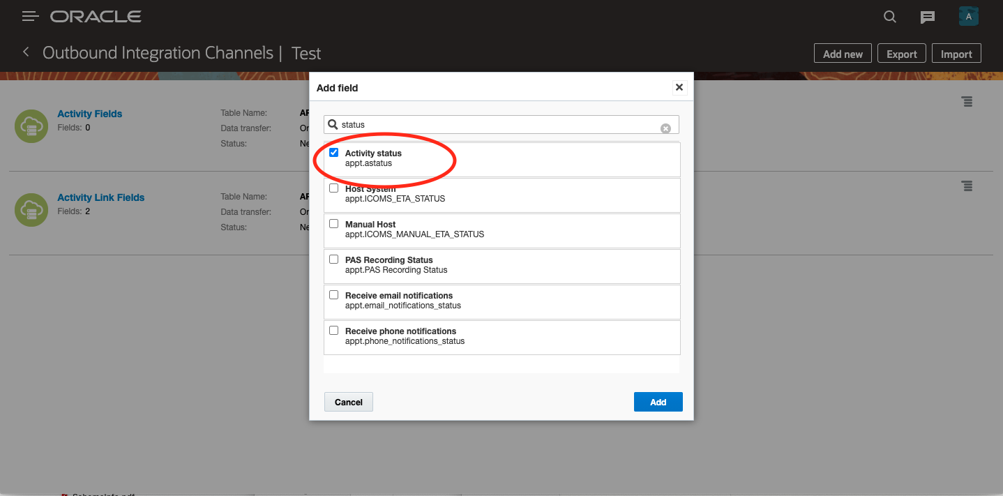 アウトバウンド統合チャネル用に選択されたActivity_status