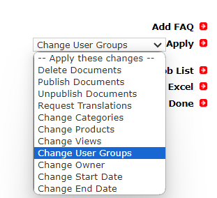 「Change User Groups」が表示されているドロップダウン・メニュー