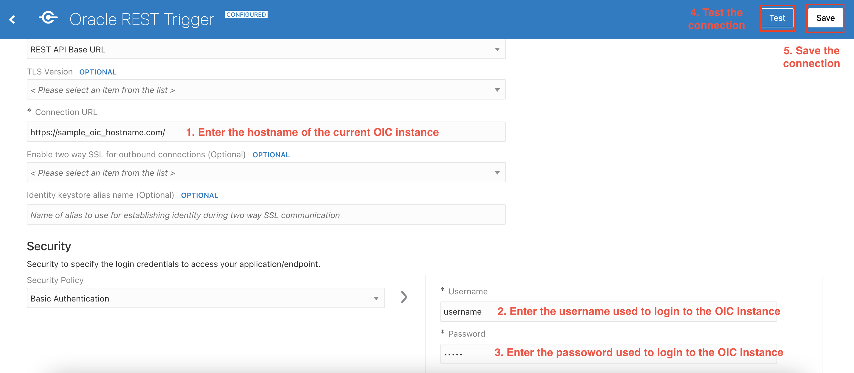 このスクリーンショットは、「Oracle RESTトリガー」ページを示しています。