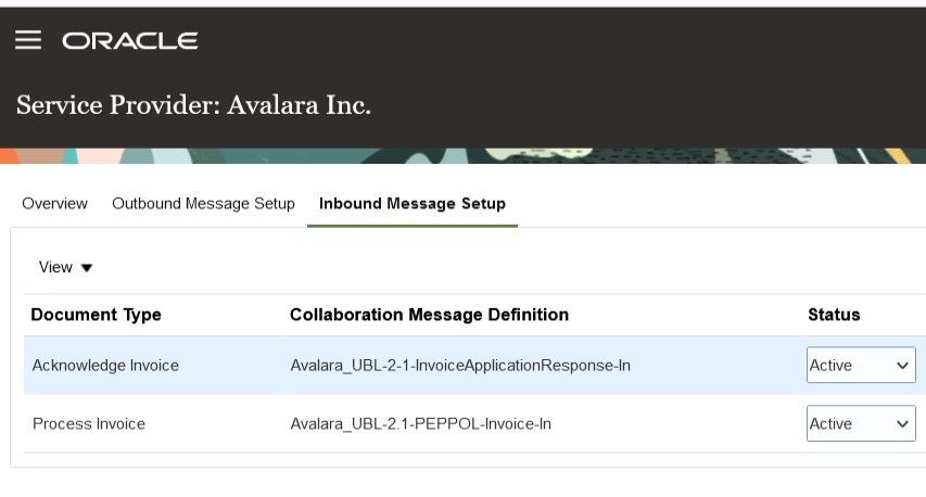 Avalara – インバウンド・メッセージ設定