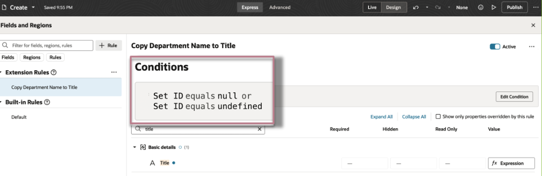 部門名に基づく部門タイトルのデフォルト設定